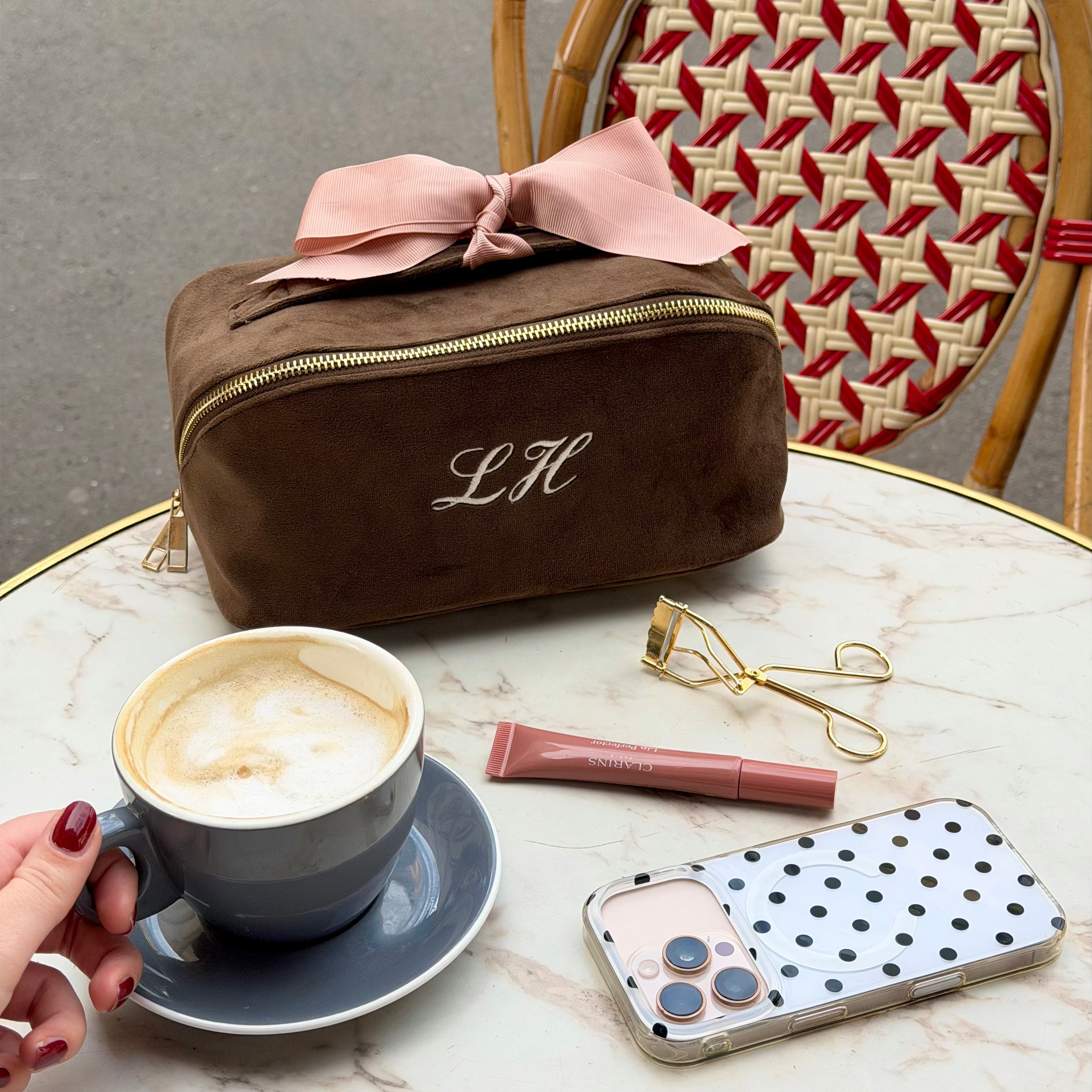 Akkordeon-Box für Make-up & Kosmetik – Öko-Samt – Espresso Brown