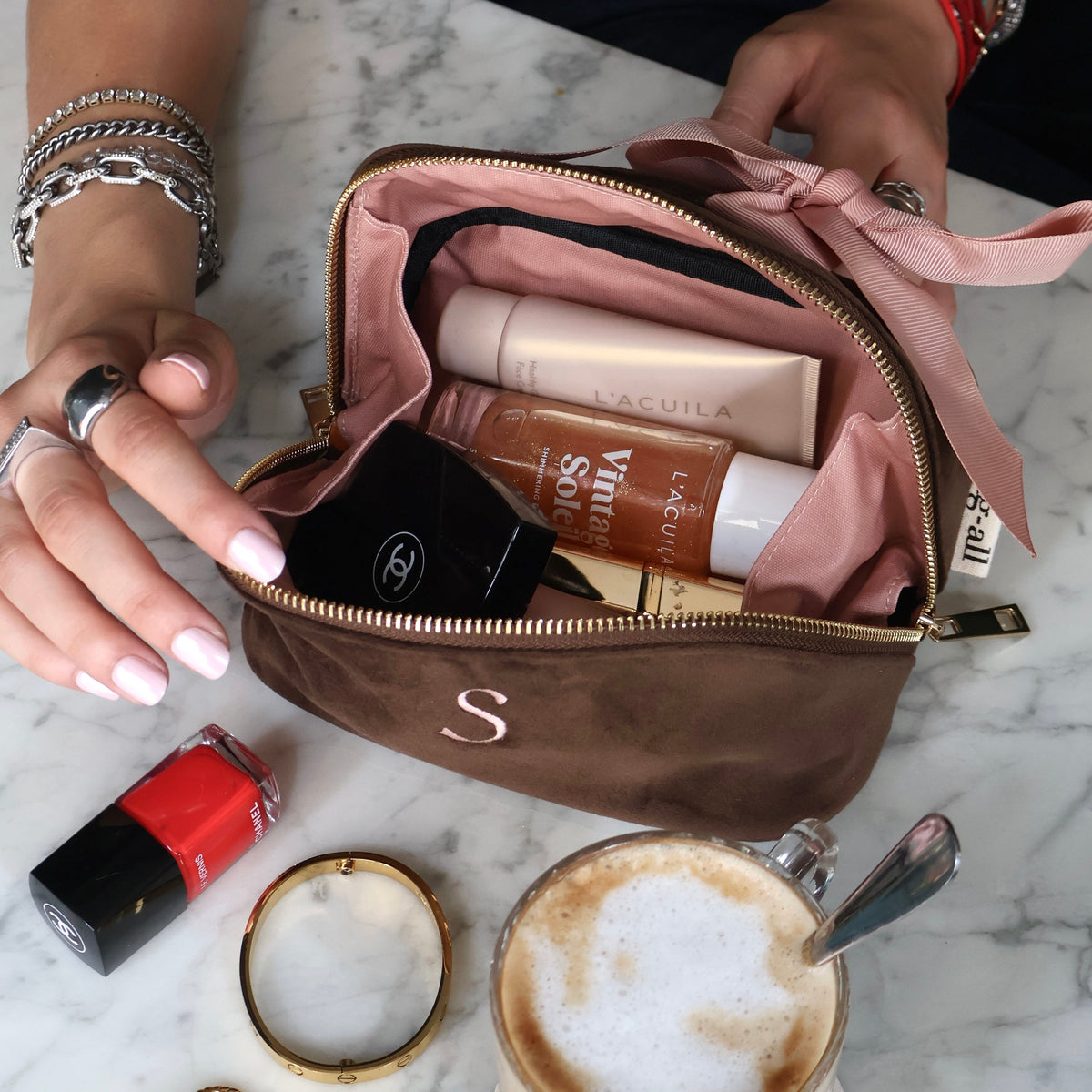 Petite trousse de maquillage accordéon – Éco-Velours – Espresso Brown