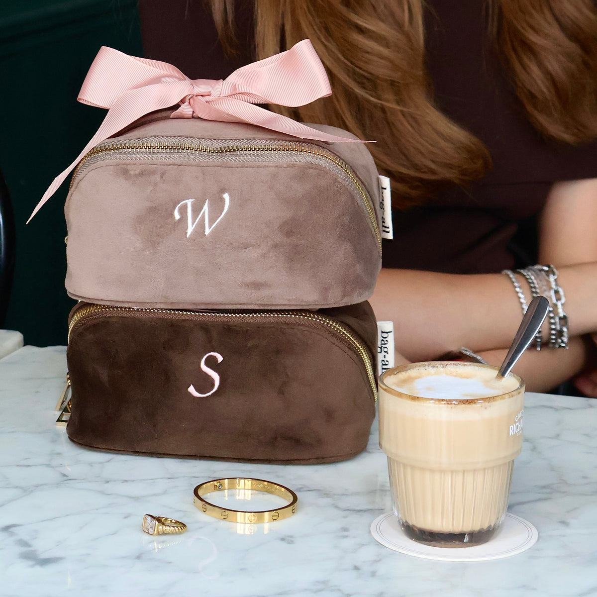 Beauty case a fisarmonica piccolo – Eco Velluto – Latte Taupe