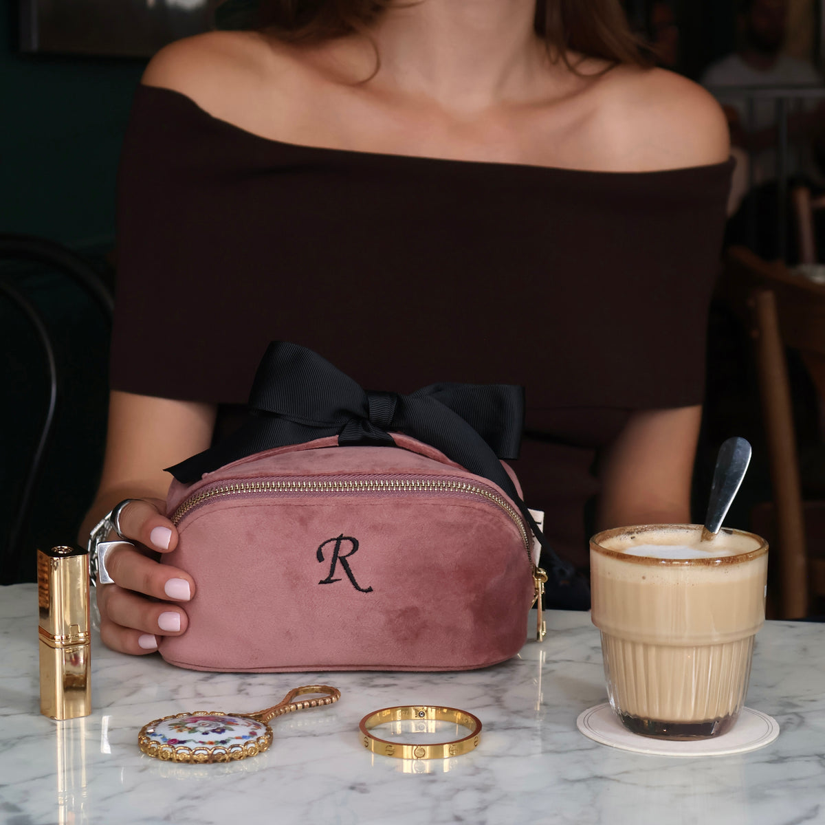 Petite trousse de maquillage accordéon – Éco-Velours – Blush Pink