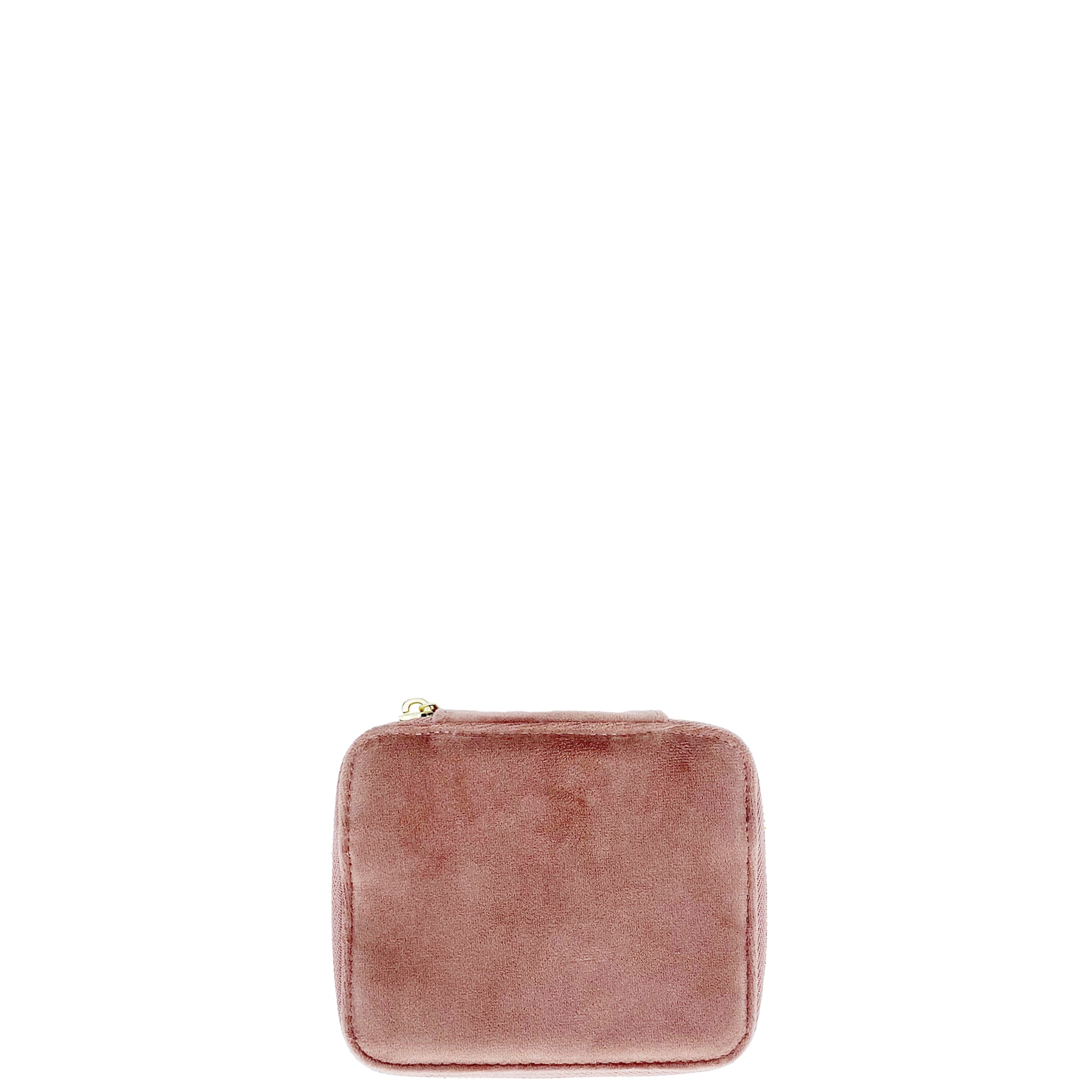 Bag-all Pink Recycled Velvet Jewelry Box with Gold Zipper, Monogrammable Storage Case featuring Ring, Earring and Necklace Holders for Organized Accessory Storage