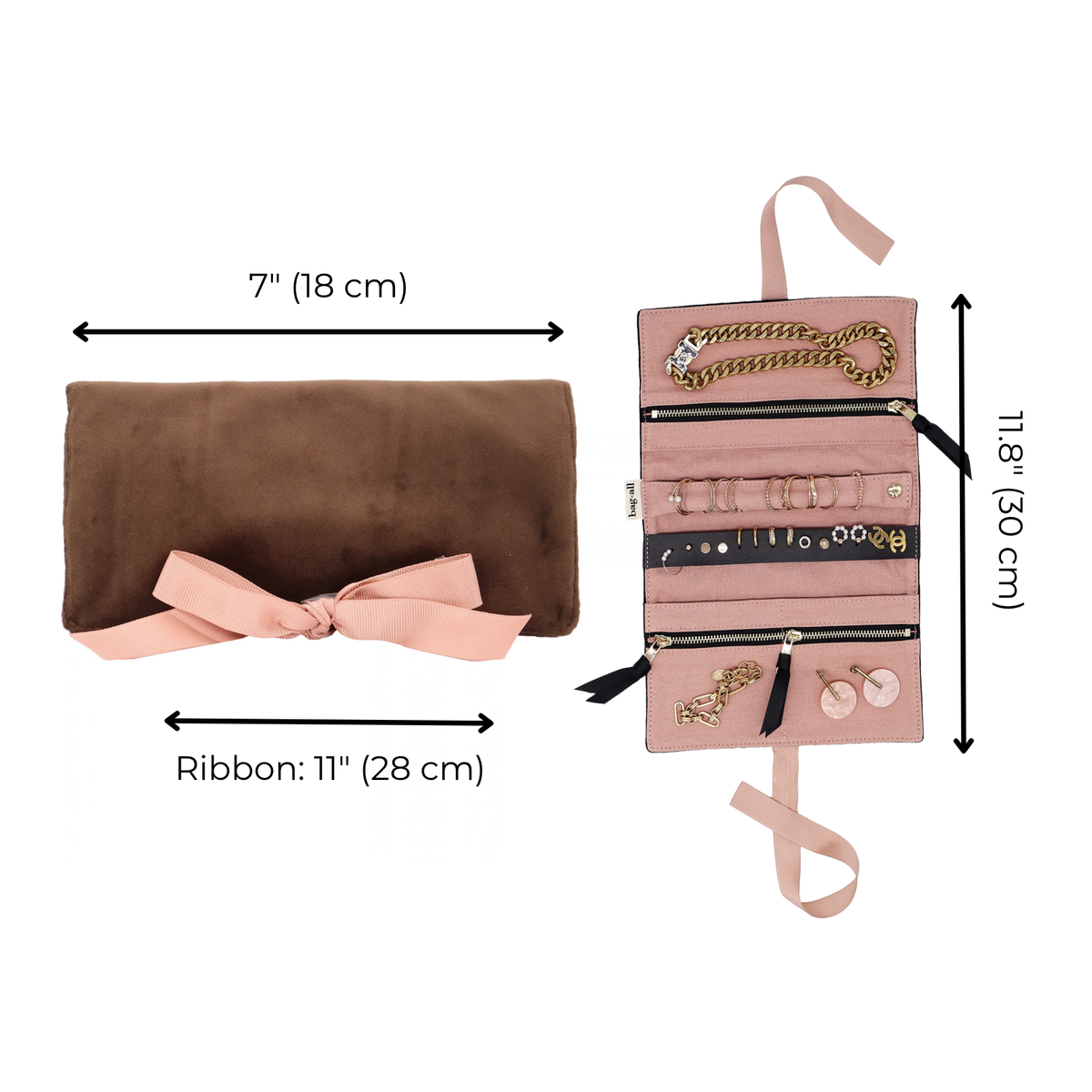 Couture Jewellery Roll, Medium – Eco Velvet – Espresso Brown