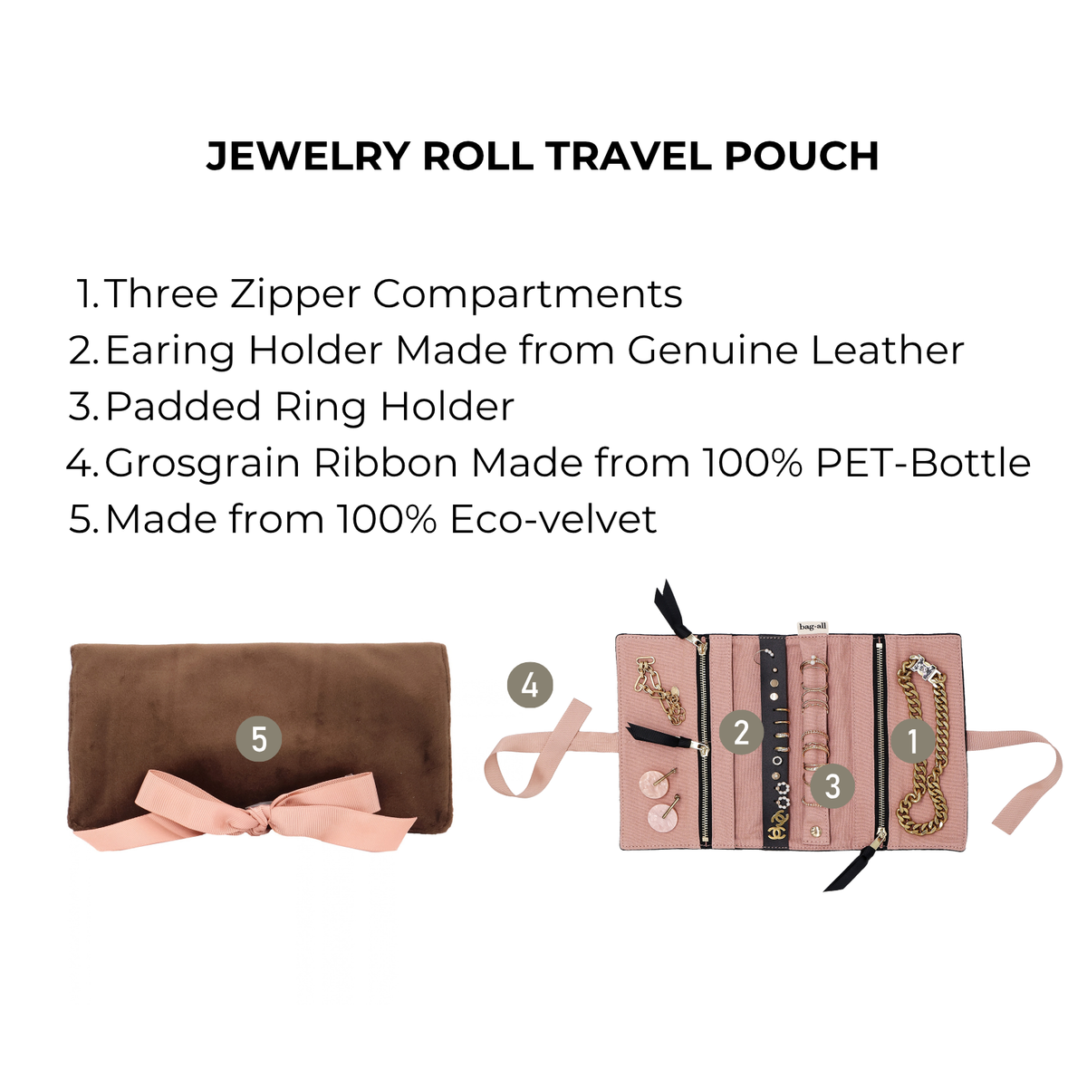 Couture Jewellery Roll, Medium – Eco Velvet – Espresso Brown