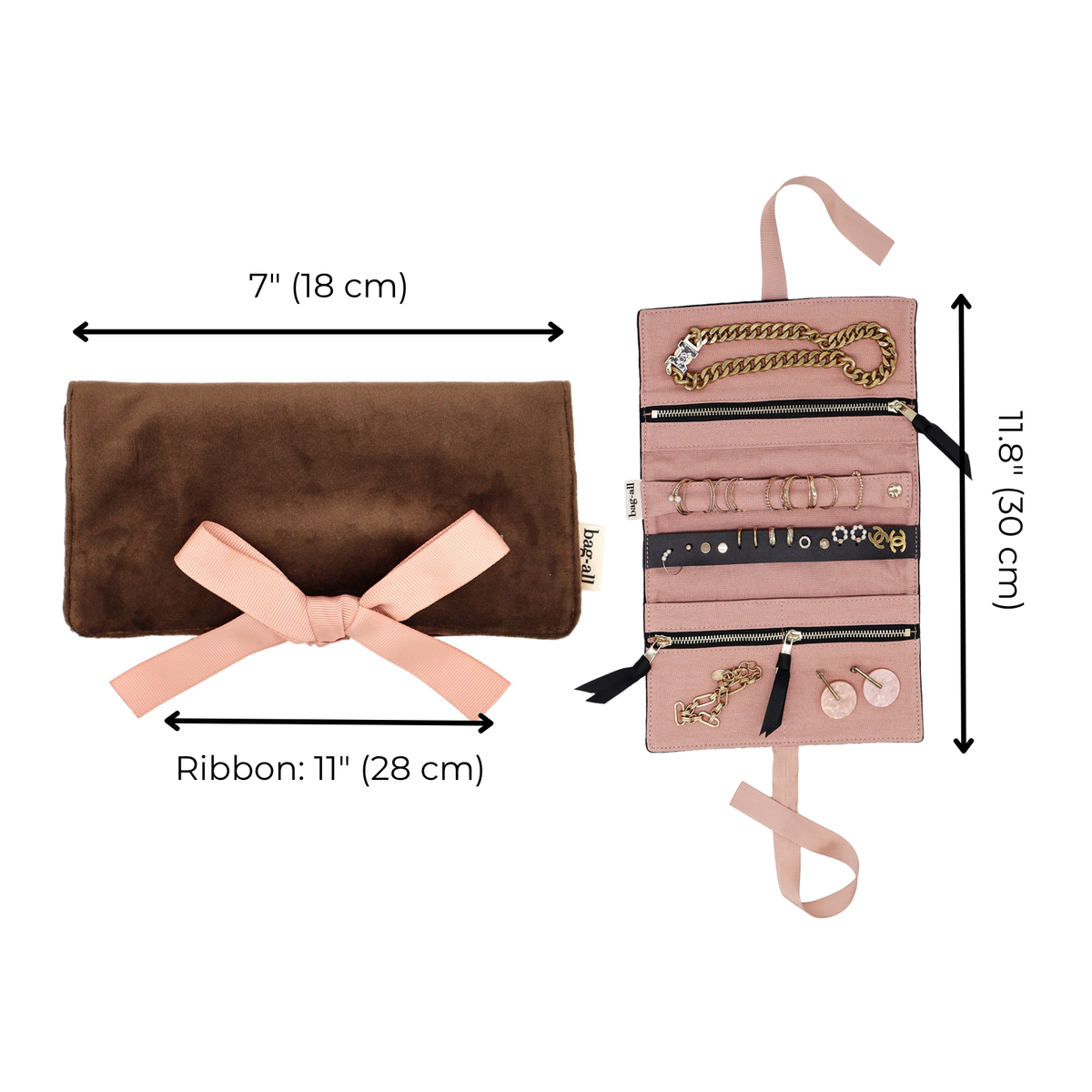Couture Jewelry Roll, Medium, Brown Velvet | Bag-all