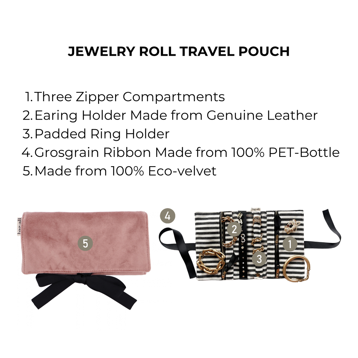 Couture Jewellery Roll, Medium – Eco Velvet – Blush Pink