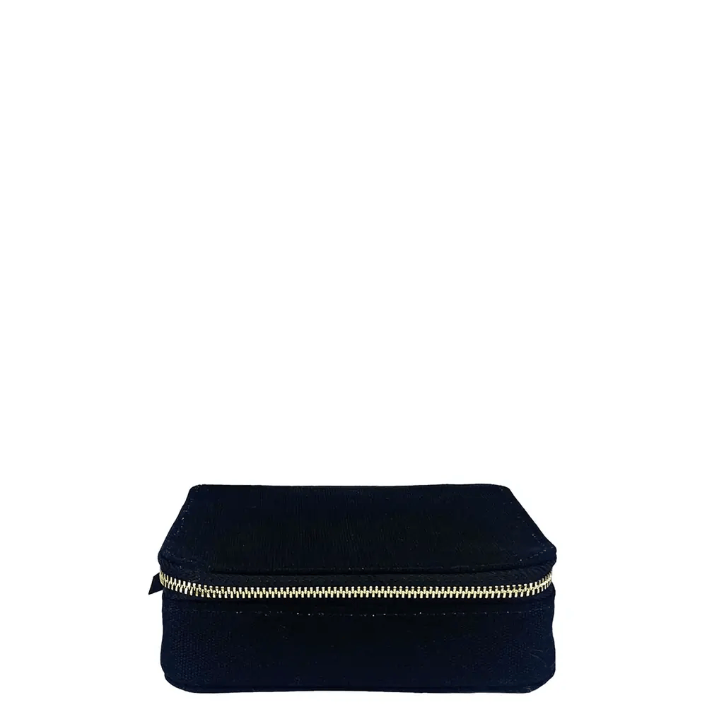 Black Bag-all large pill travel case with gold zipper and daily pill organizer made from durable cotton material