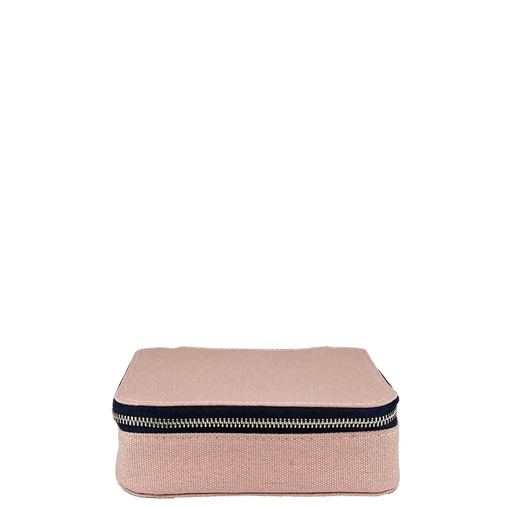 Bag-all large cotton pill organizer in pink blush with zipper and daily medication inserts for travel and storage
