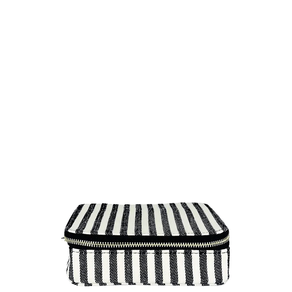 Bag-all large striped cotton pill organizer with zipper and daily inserts for medication storage and travel convenience