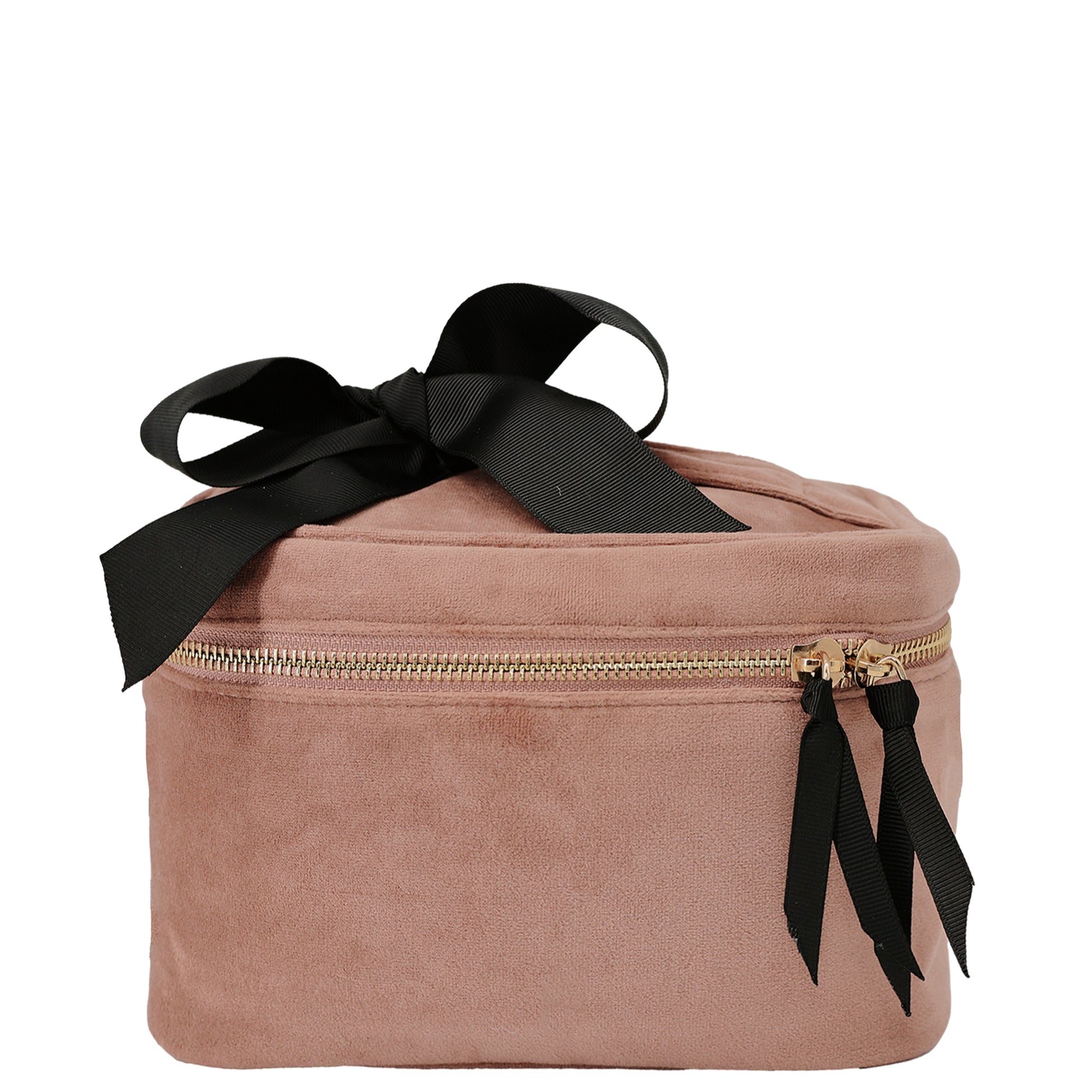 Pink velvet My Makeup Cosmetic Box with ribbon detail, stylish and spacious storage for beauty essentials