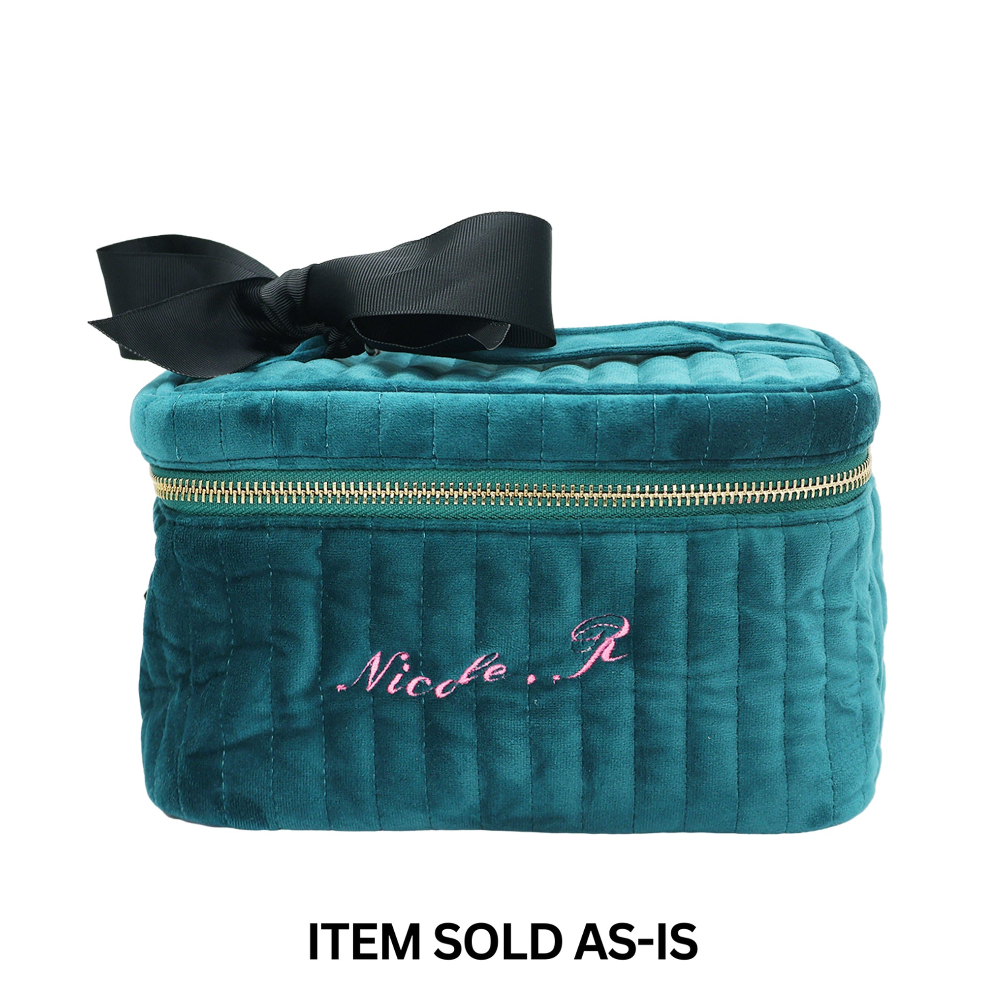 SALES BIN - My Makeup Cosmetic Box – Quilted Eco Velvet – Aqua Teal
