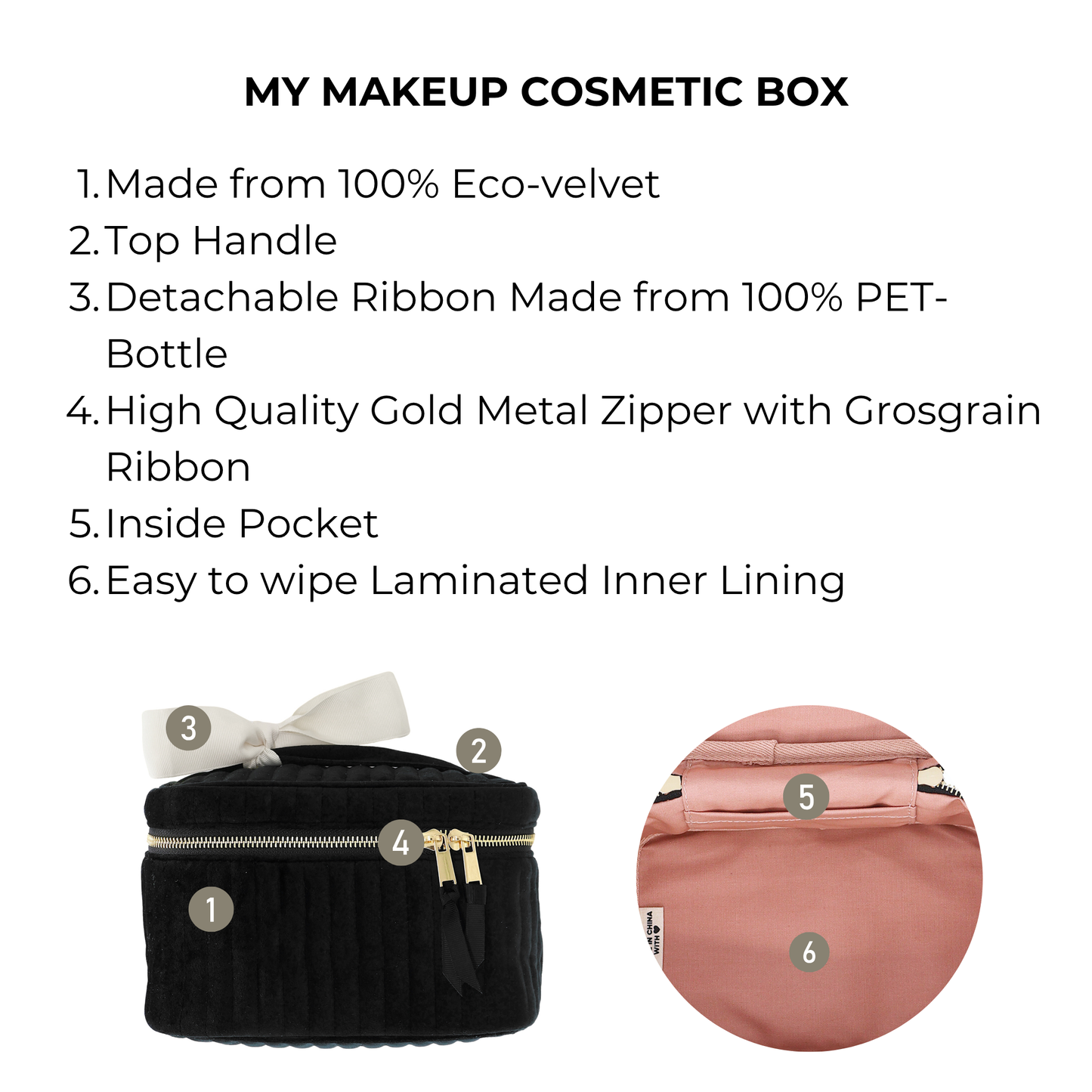 Makeup Case, S – Quilted Eco Velvet – Black
