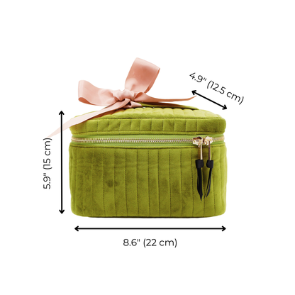 Trousse de maquillage, S – Velours écologique matelassé – Vert