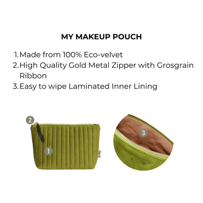 Best Makeup Bag – Quilted Eco Velvet – Green