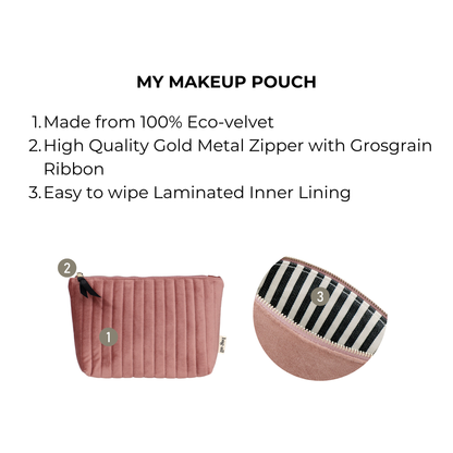 Best Makeup Bag – Quilted Eco Velvet – Pink