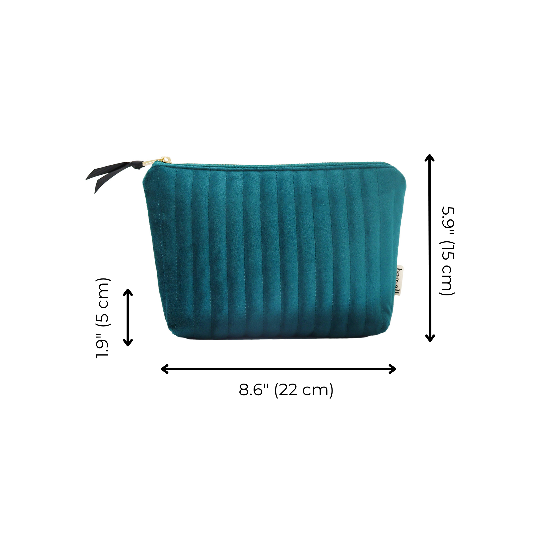 Teal quilted eco velvet makeup bag by Bag-all with compact size perfect for travel and daily use
