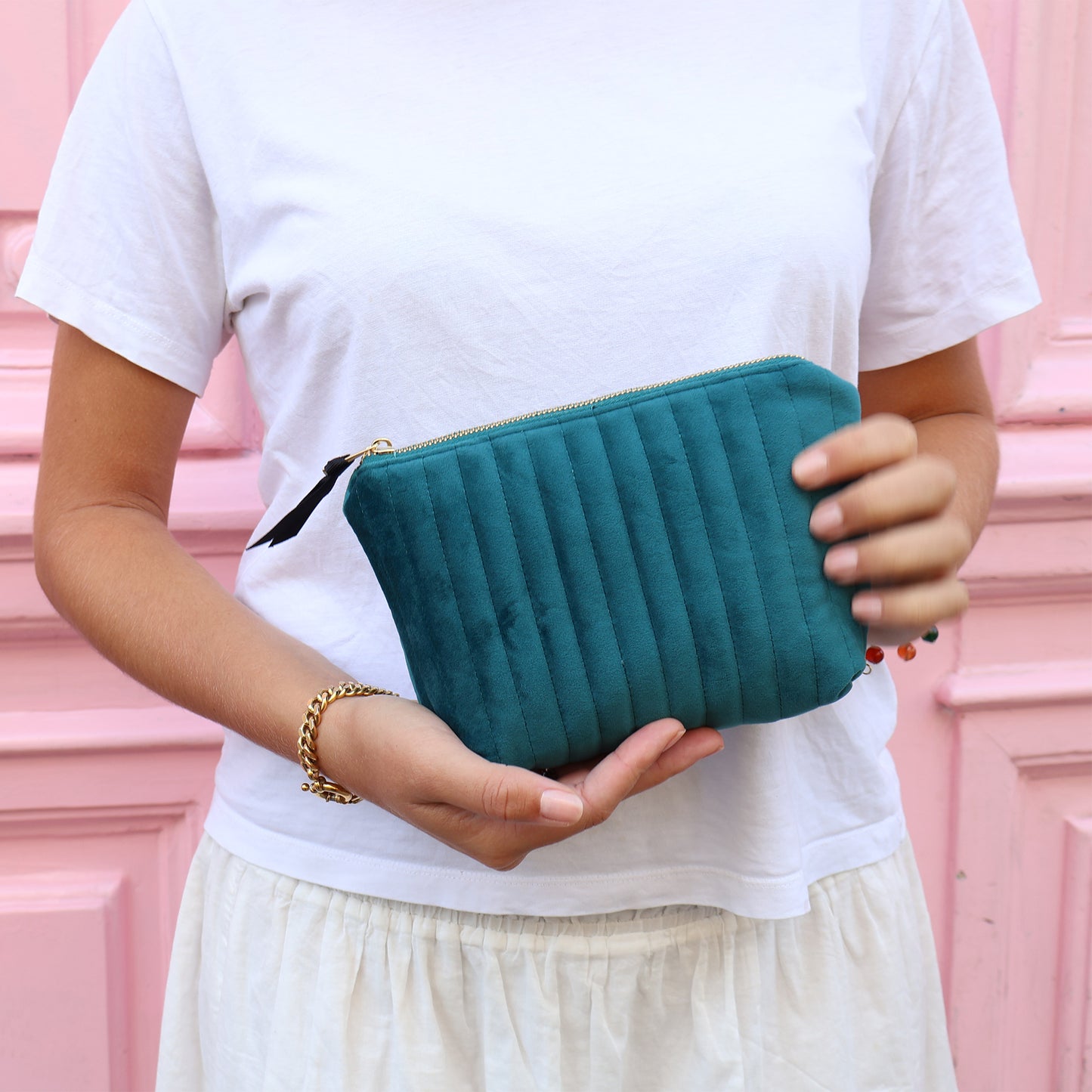 Best Makeup Bag – Quilted Eco Velvet – Teal
