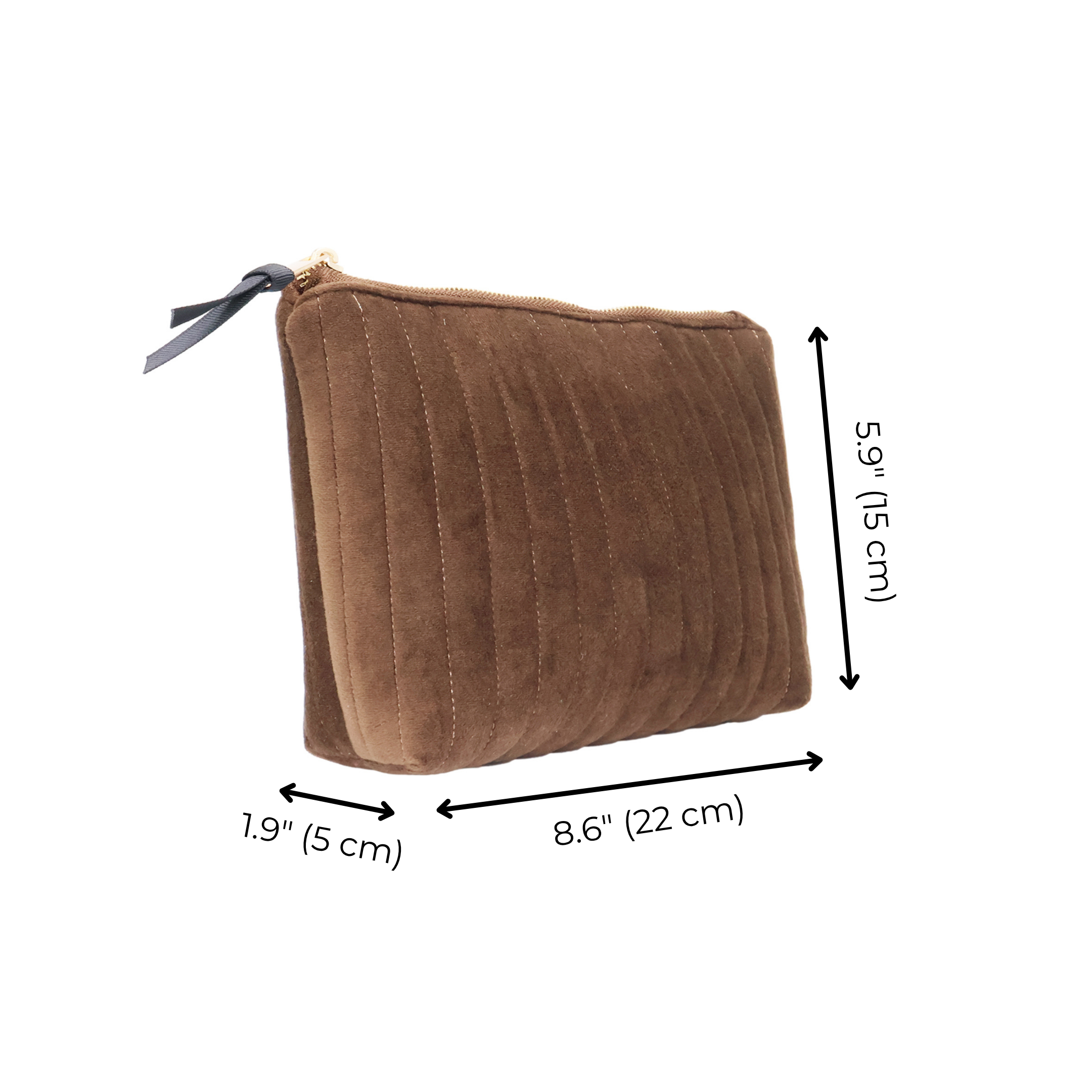 My Makeup Pouch, Coated Lining – Quilted Eco Velvet – Espresso Brown