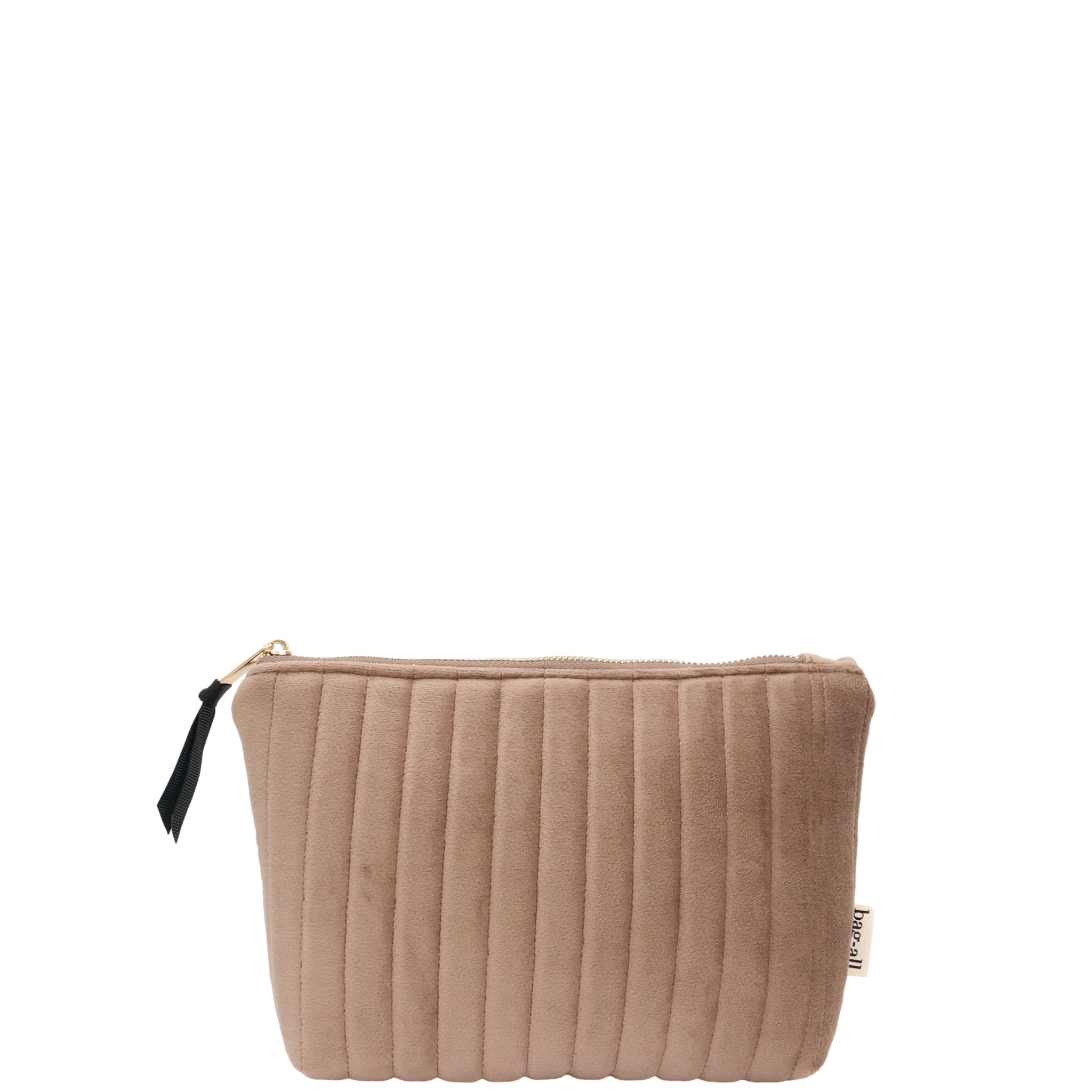 My Makeup Pouch, Coated Lining – Quilted Eco Velvet – Latte Taupe
