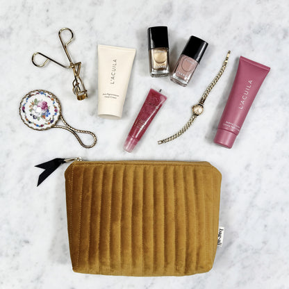 Best Makeup Bag – Quilted Eco Velvet – Yellow