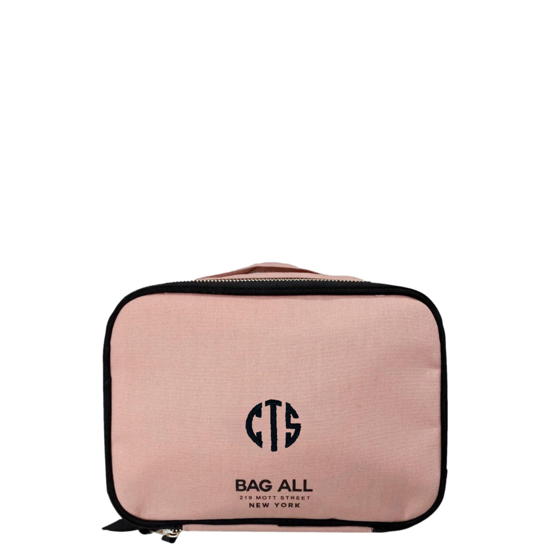 Pink blush double-sided makeup case with zipper by Bag-all, compact and stylish for travel or everyday use