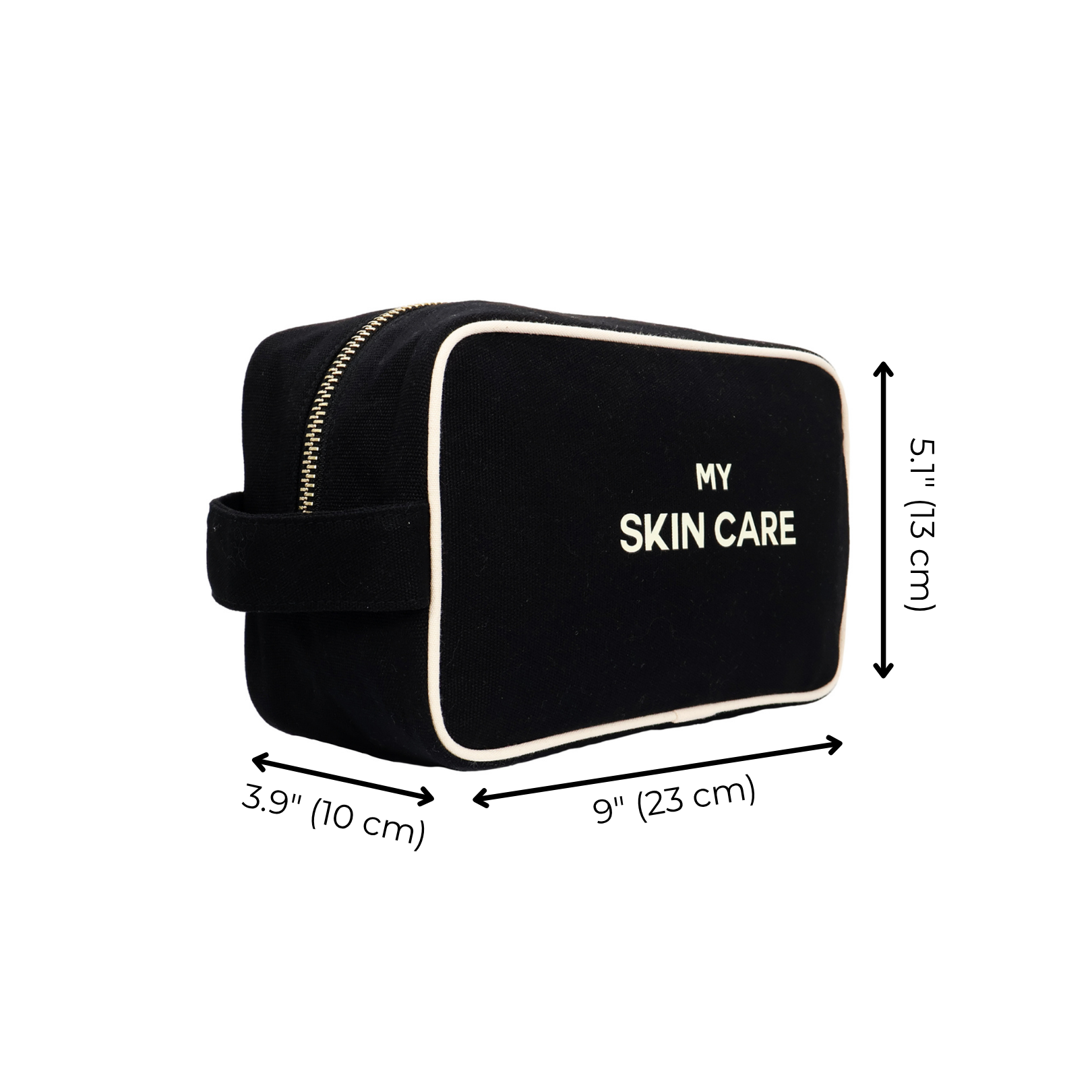 My Skin Care - Organizing Pouch w White Piping – Black by Bag-all, a Paris-designed cotton travel pouch for personalized, stylish skincare organization.