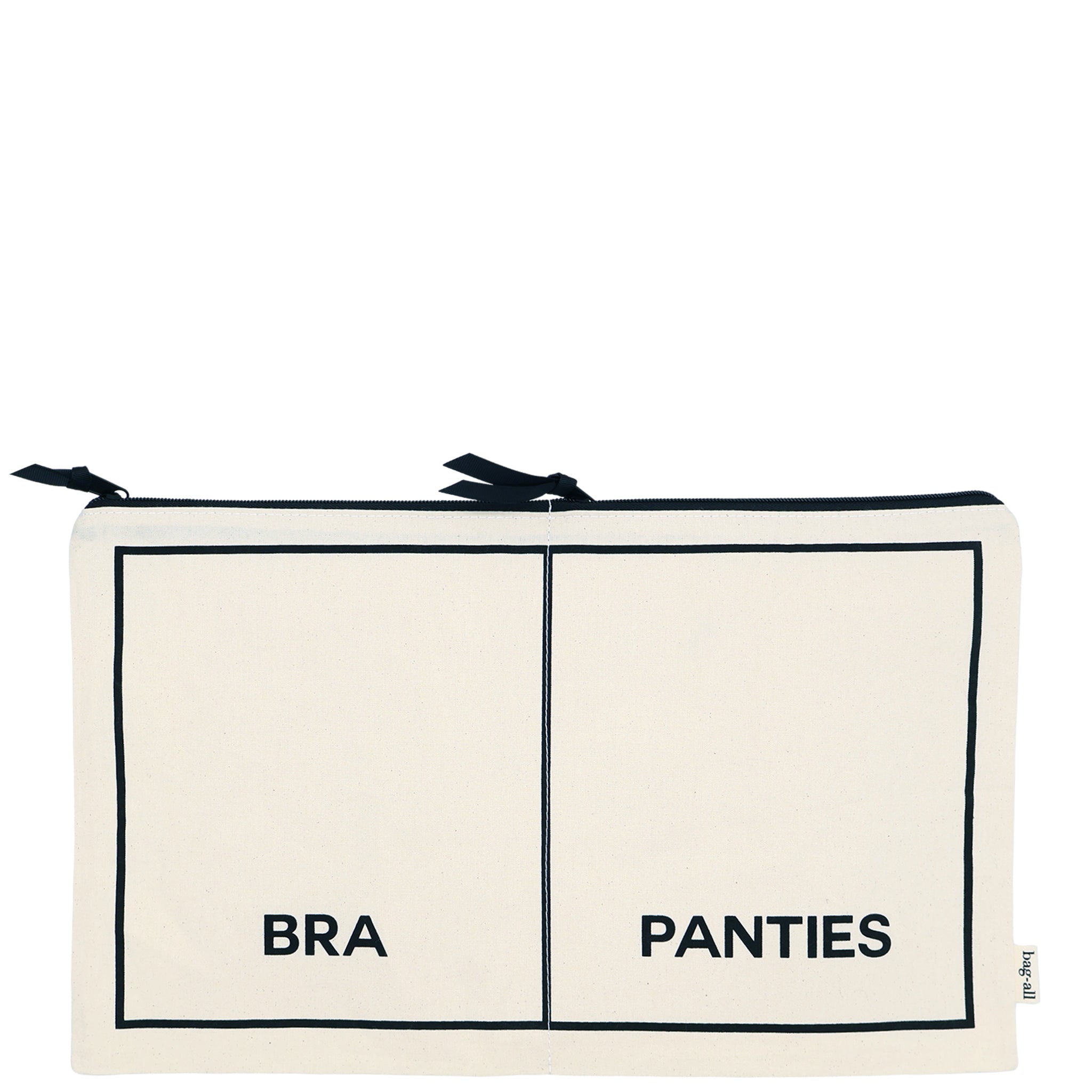 Bag-all cream double underwear organizer with separate compartments for bra and panties, perfect for travel or storage.