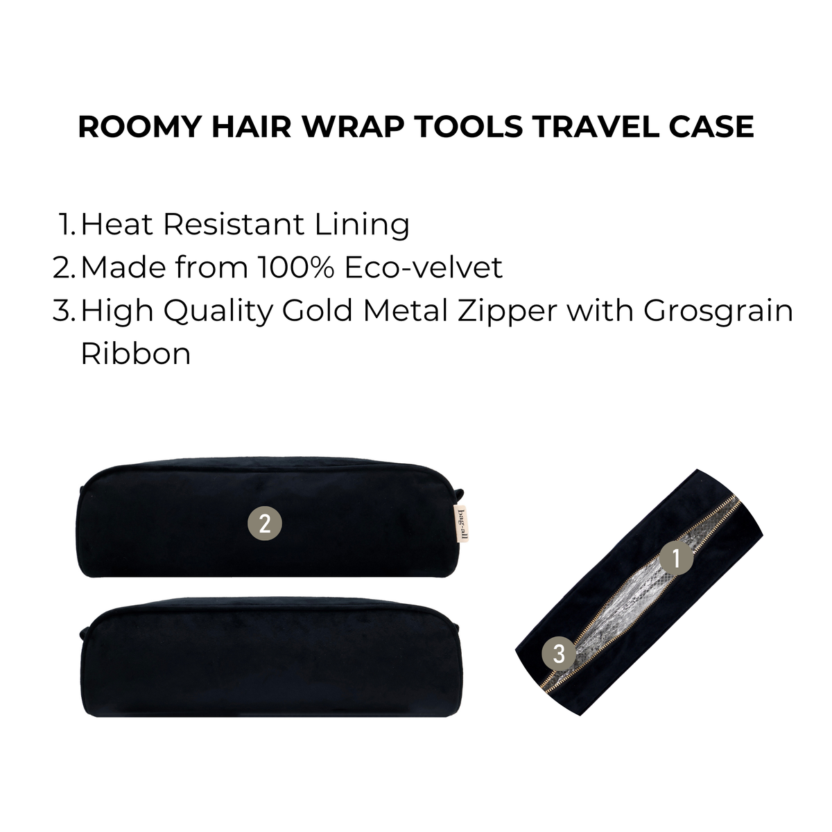 Roomy Hair Wrap Tools Travel Case – Velvet – Jetset Black
