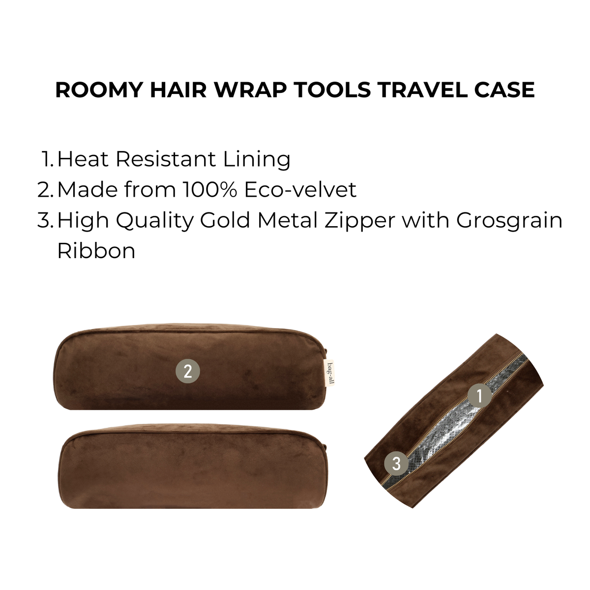 Roomy Hair Wrap Tools Travel Case – Velvet – Espresso Brown