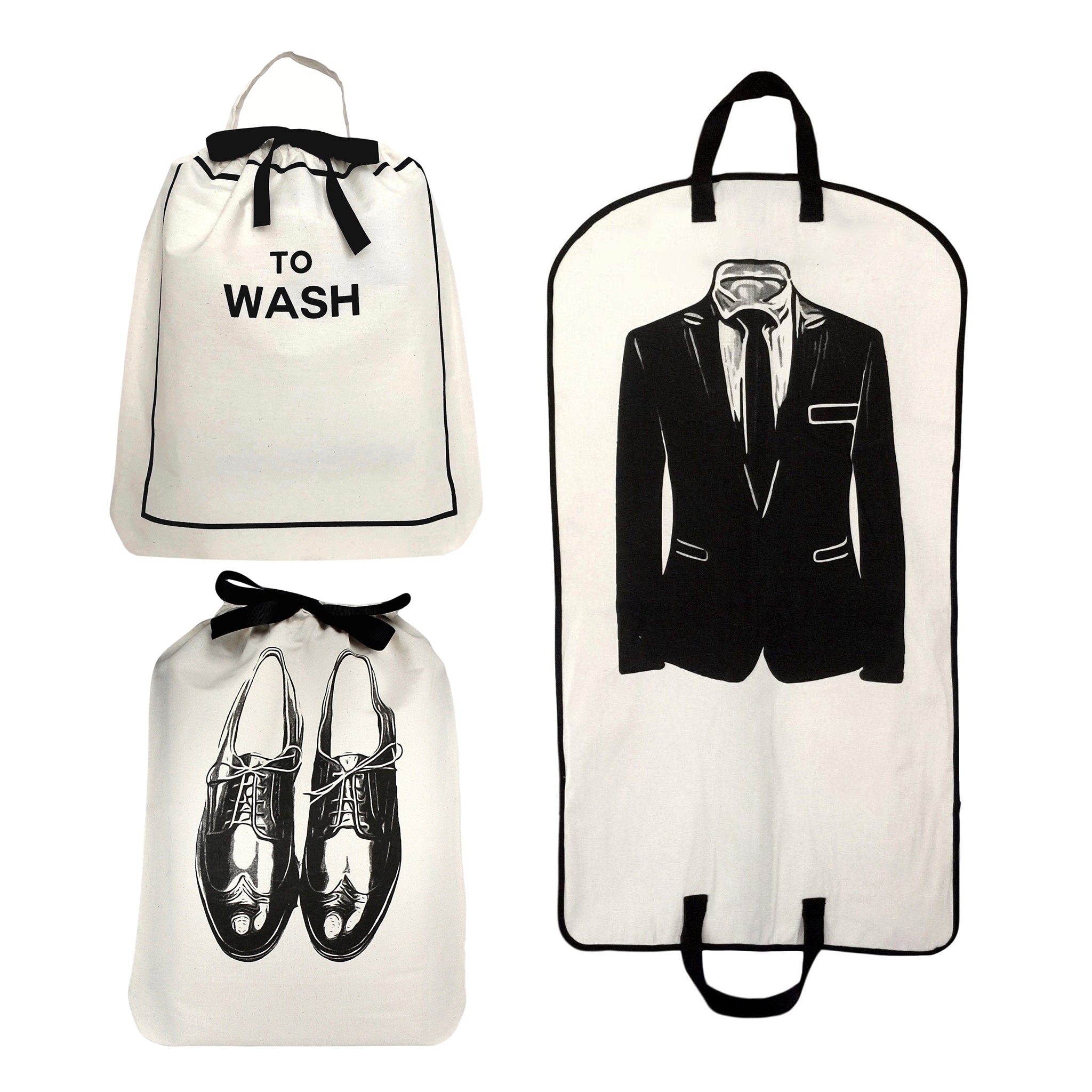 Deal Gift Set, His Favorites 3-pack Cream featuring Paris-designed personalized cotton bags for organized travel by Bag-all, ideal gift for frequent travelers.
