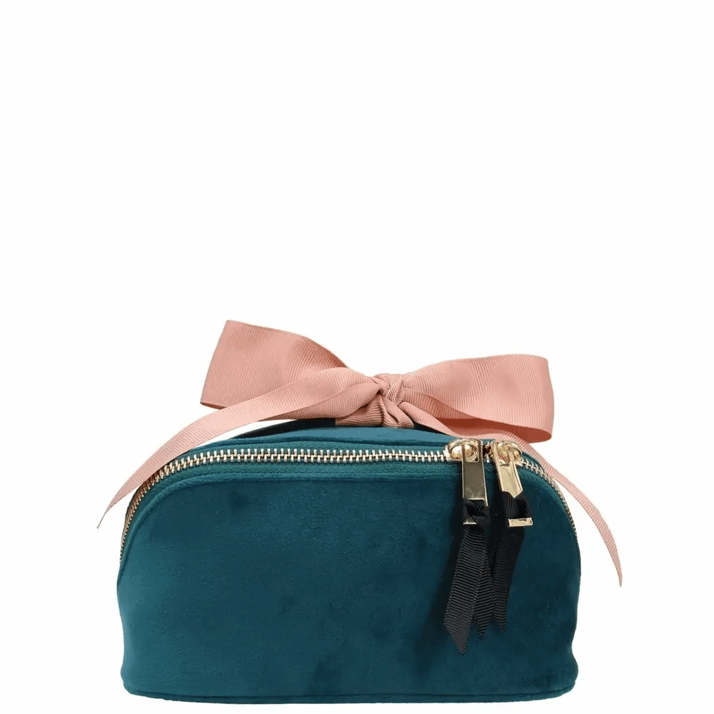 Petite Accordion Makeup Case – Velvet – Aqua Teal
