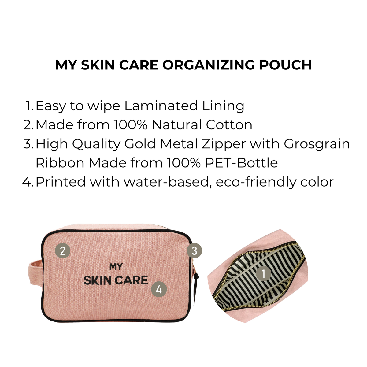 My Skin Care - Organizing Pouch w Black Piping – Pink/Blush by Bag-all cotton travel pouch for organization