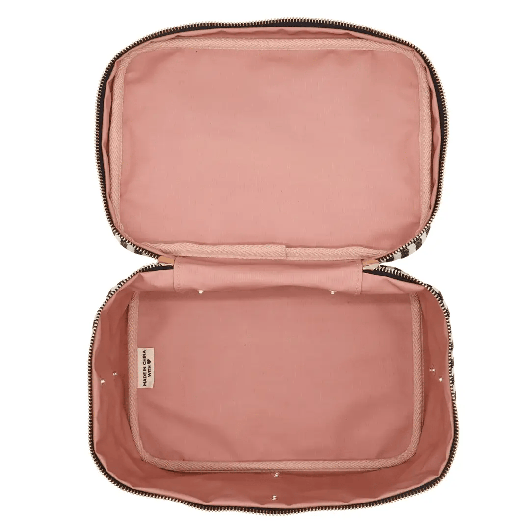 Medium Box Makeup & Toiletry with Insert Organizer – Striped in soft pink cotton by Bag-all, perfect for personalized travel organization and gifting.