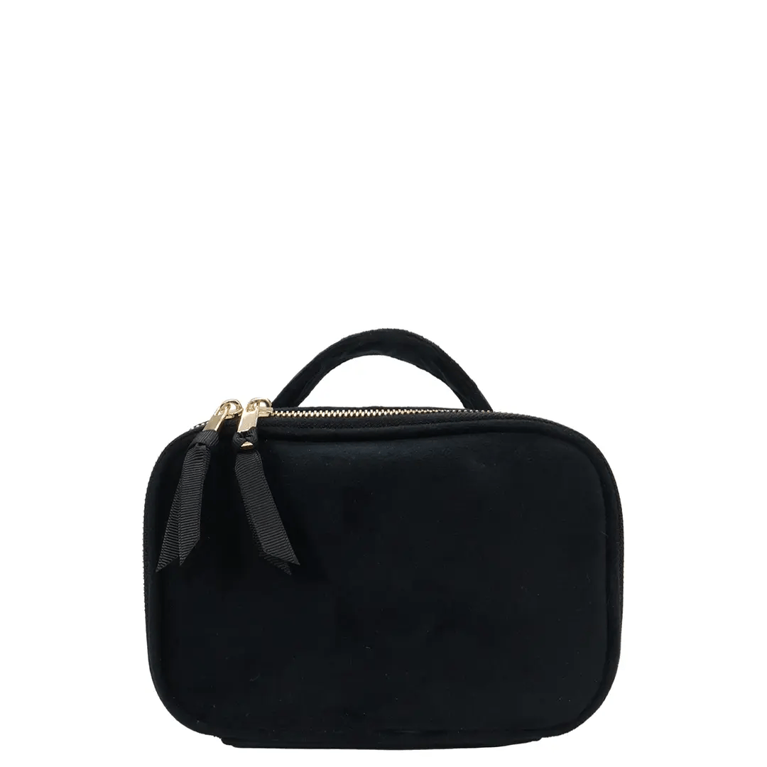 Small Beauty Box – Eco Velvet – Black by Bag-all, a Paris-designed compact velvet travel case with handle, ideal for personalized organization and gift giving.