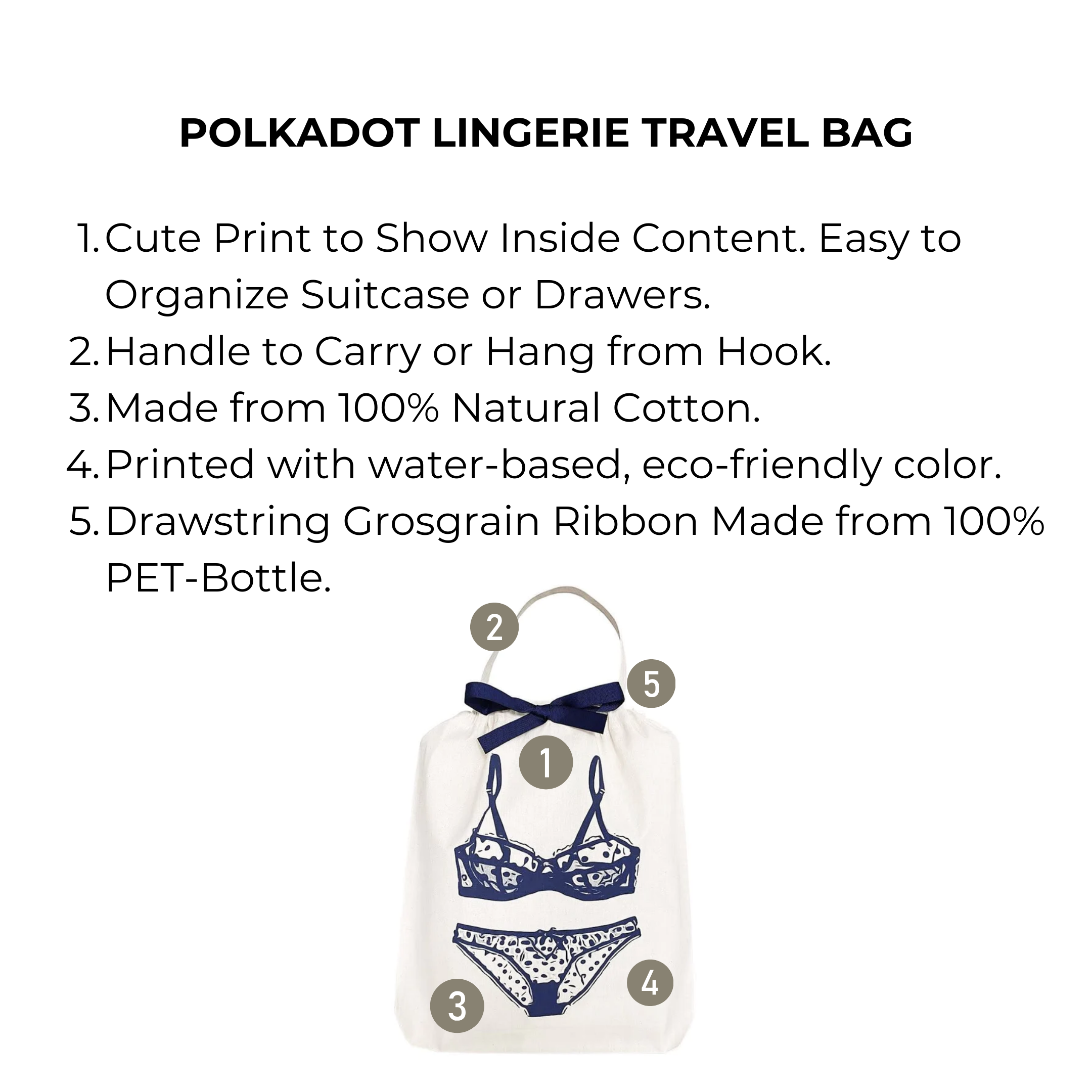 Polkadot Lingerie Travel Bag, Navy Print | Bag-all