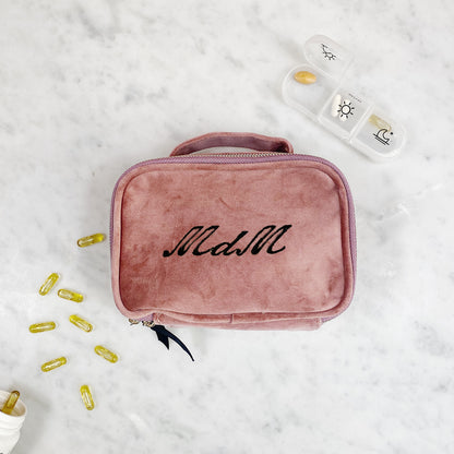 Pill Box with Handle & Weekly Pill Organizer, Pink Velvet | Bag-all