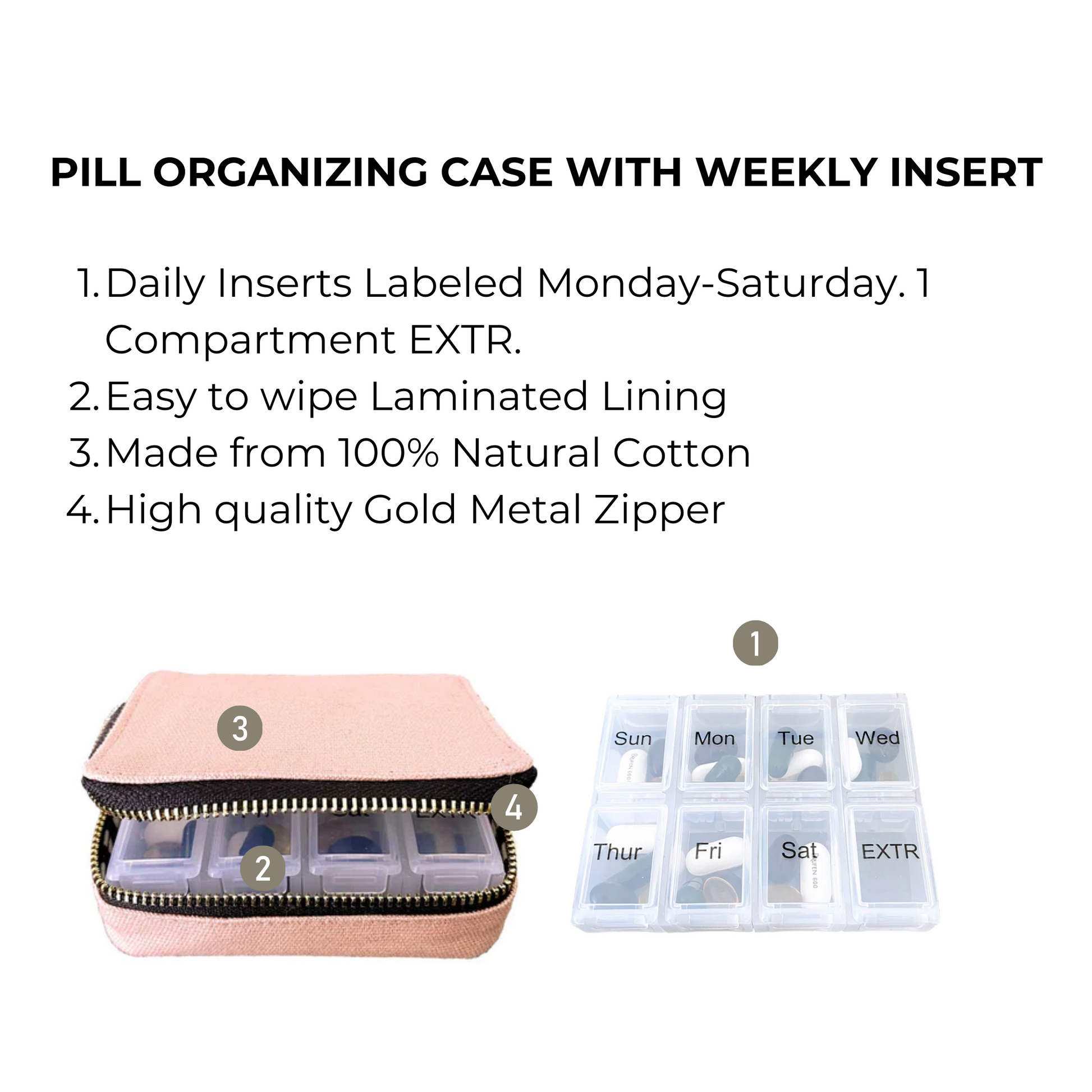 Pill Organizing Case with Weekly Insert, Pink/Blush | Bag-all