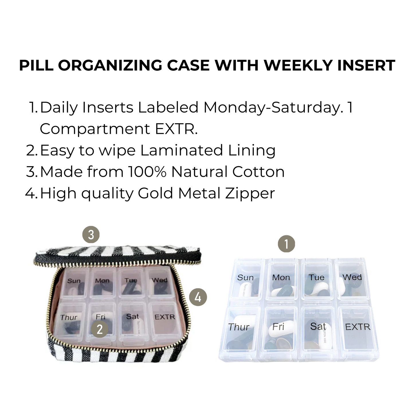 Pill Organizing Case with Weekly Insert, Striped | Bag-all