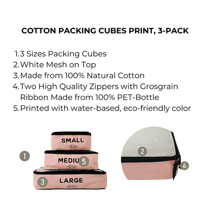 Cotton Packing Cubes, Print, 3-pack Pink/Blush | Bag-all