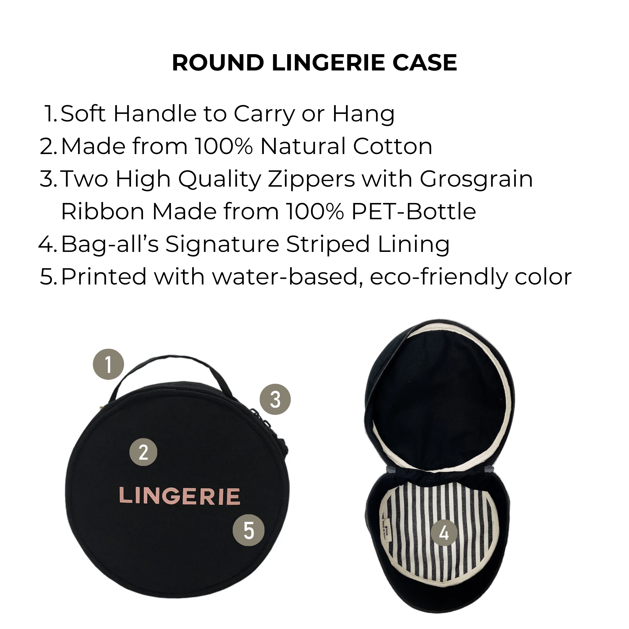 Round Lingerie Case, Black | Bag-all