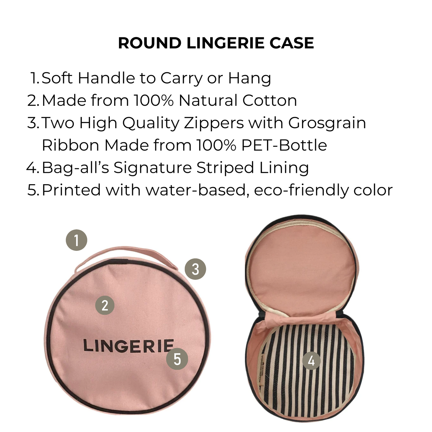 Round Lingerie Case, Pink/Blush | Bag-all