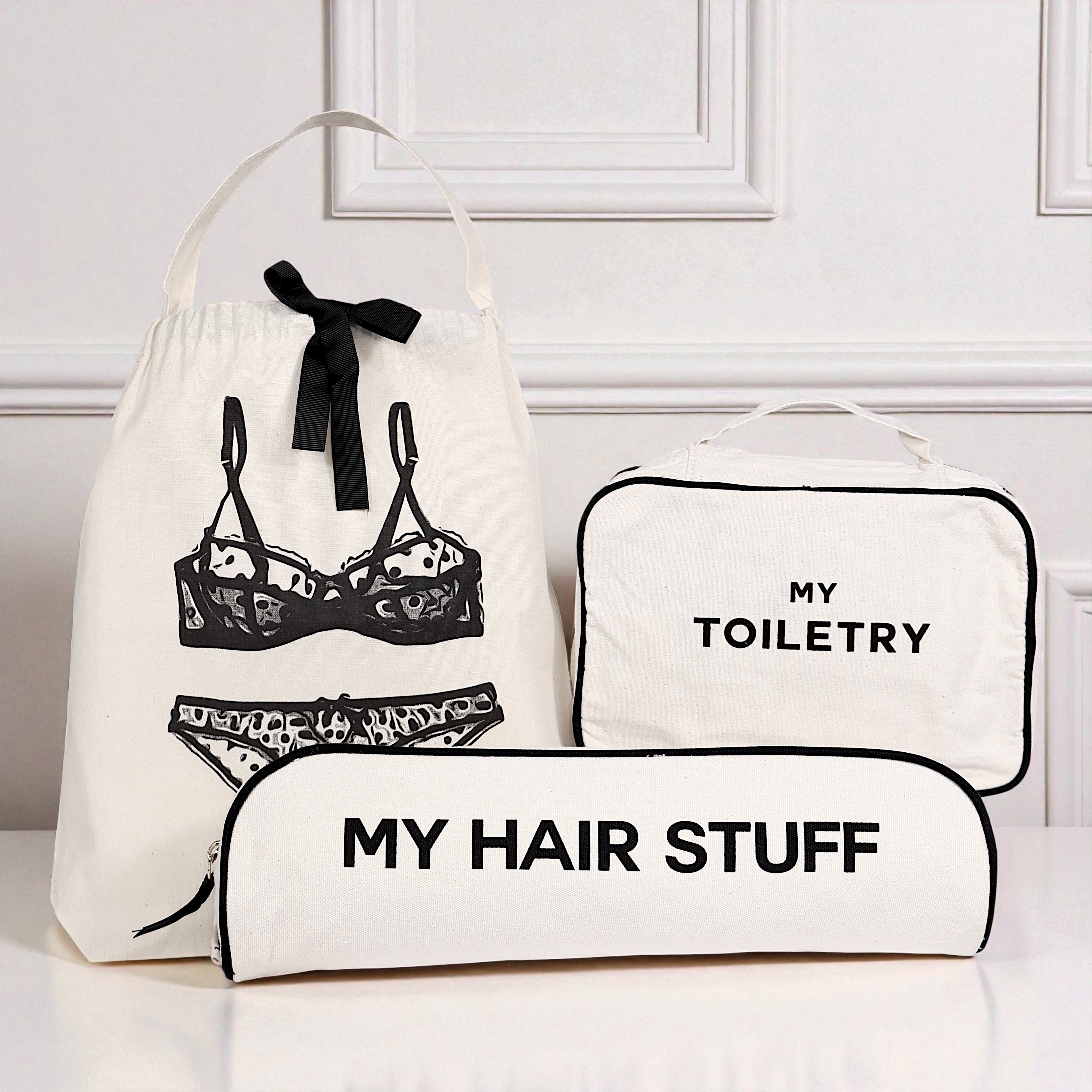 Starter Pack Essentials Geschenkset, 3er-Pack Unterwäsche-, Toilettenartikel- & Haarorganizer, Creme