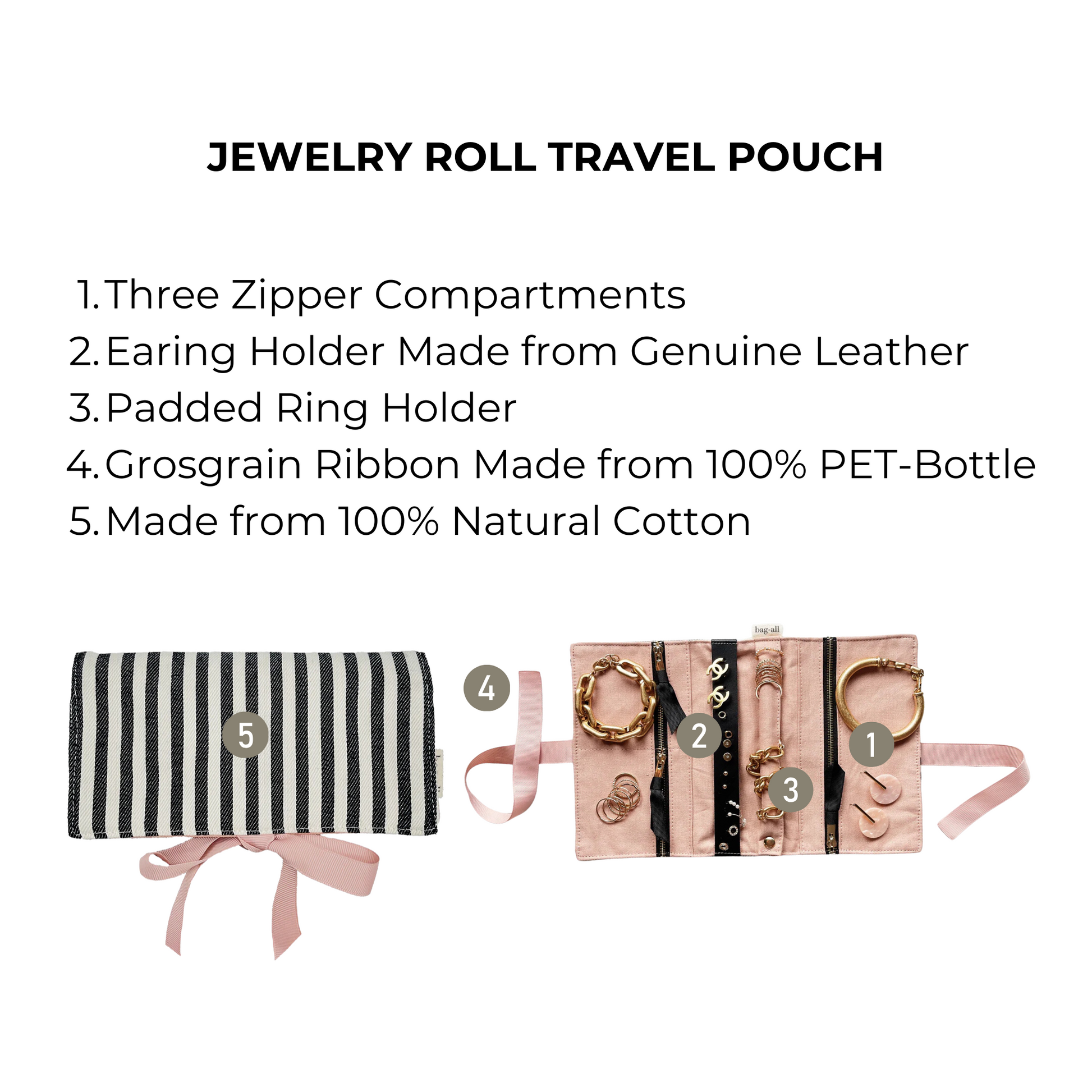 Jewelry Roll, Travel Pouch, Striped | Bag-all