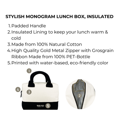 Stylish Monogram Lunch Box, Insulated, Cream | Bag-all