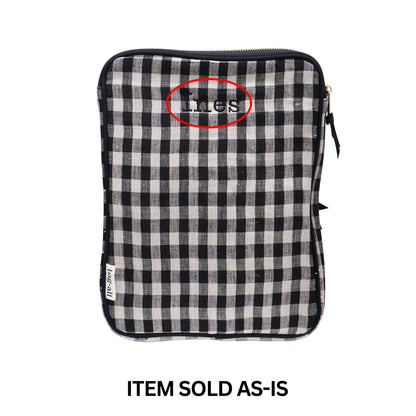 Bag-all black and white gingham tablet sleeve with zipper and misspelled monogram final sale item sold as-is