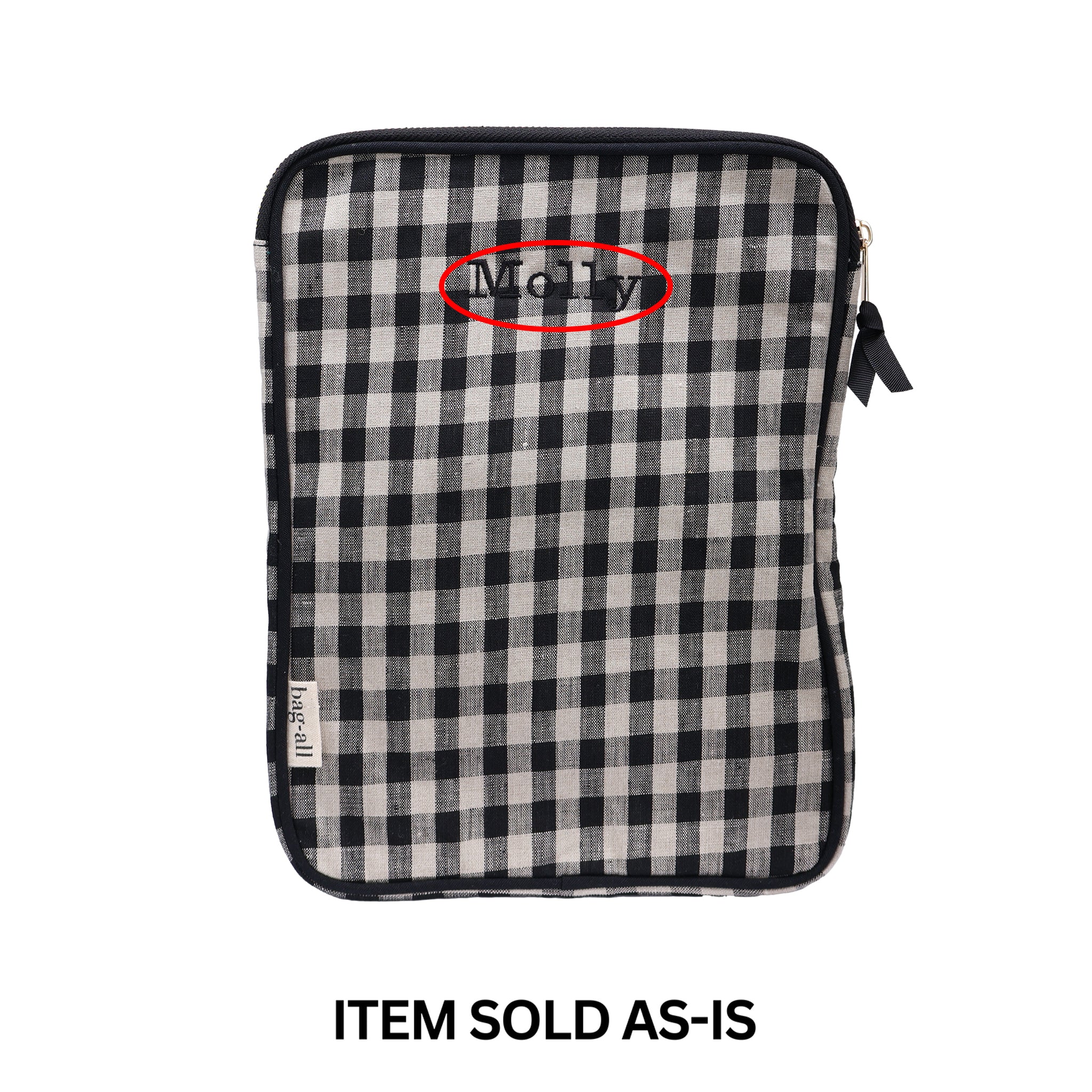 Bag-all black and white gingham tablet case with zipper charger pocket and monogram error final sale item sold as-is