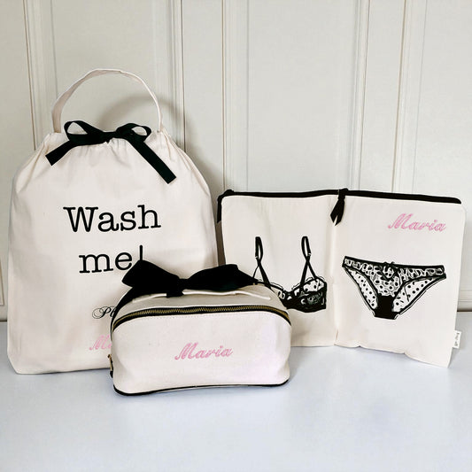 مجموعة هدايا صفقة الحقيبة، طقم مكون من 3 قطع من الملابس الداخلية ومنظم الغسيل، كريمي
