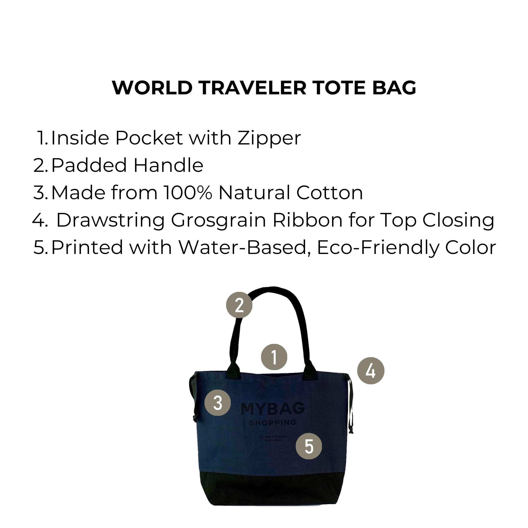 World Traveler Tote Bag, Navy - Black Print | Bag-all