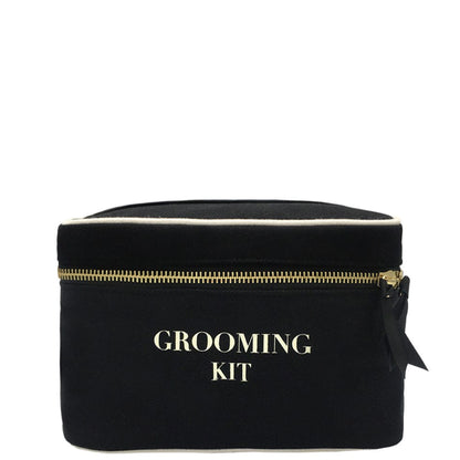 Black toiletry case with gold zipper and incomplete white monogram "SA" Bag-all grooming kit bag final sale item