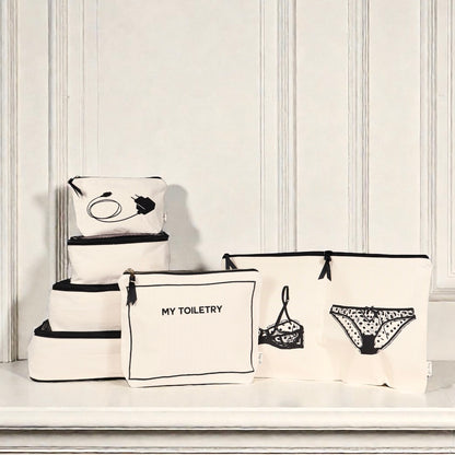 Cream Bag-all Weekend Essential Packing Set with cotton cubes and zipper pouches for organized travel and toiletry storage