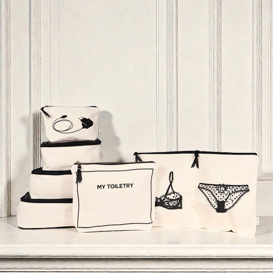 Cream Bag-all Weekend Essential Packing Set with cotton cubes and zipper pouches for organized travel and toiletry storage